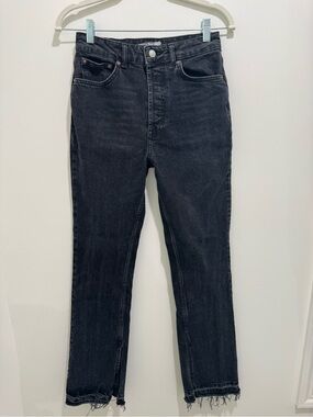 Free People We The Free Black Wash Raw Hem Cropped Jeans Size 27